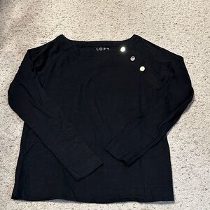 LOFT Black Button-Accent Long Sleeve Top